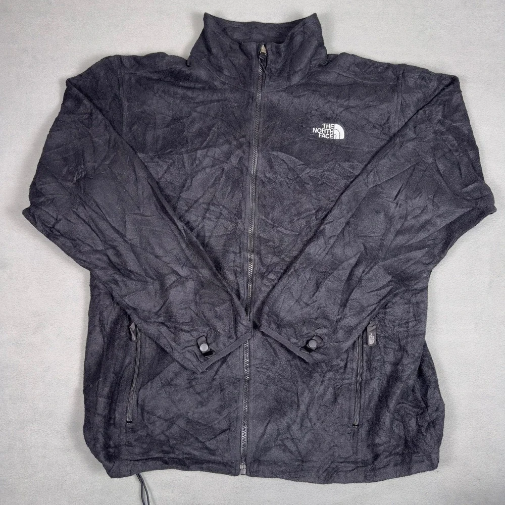 The North Face Mens XL Black Full Zip Fleece Jacket Mock Neck Logo Outdoor
